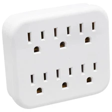 Outlet Wall Tap Adapter 6-Outlet Power Splitter, White, Grounded. Free Shipping.