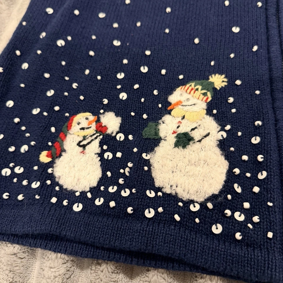 Breckenridge 大号拉链海军蓝毛衣背心圣诞节冬季雪人外观 — 第 3/4 张图片