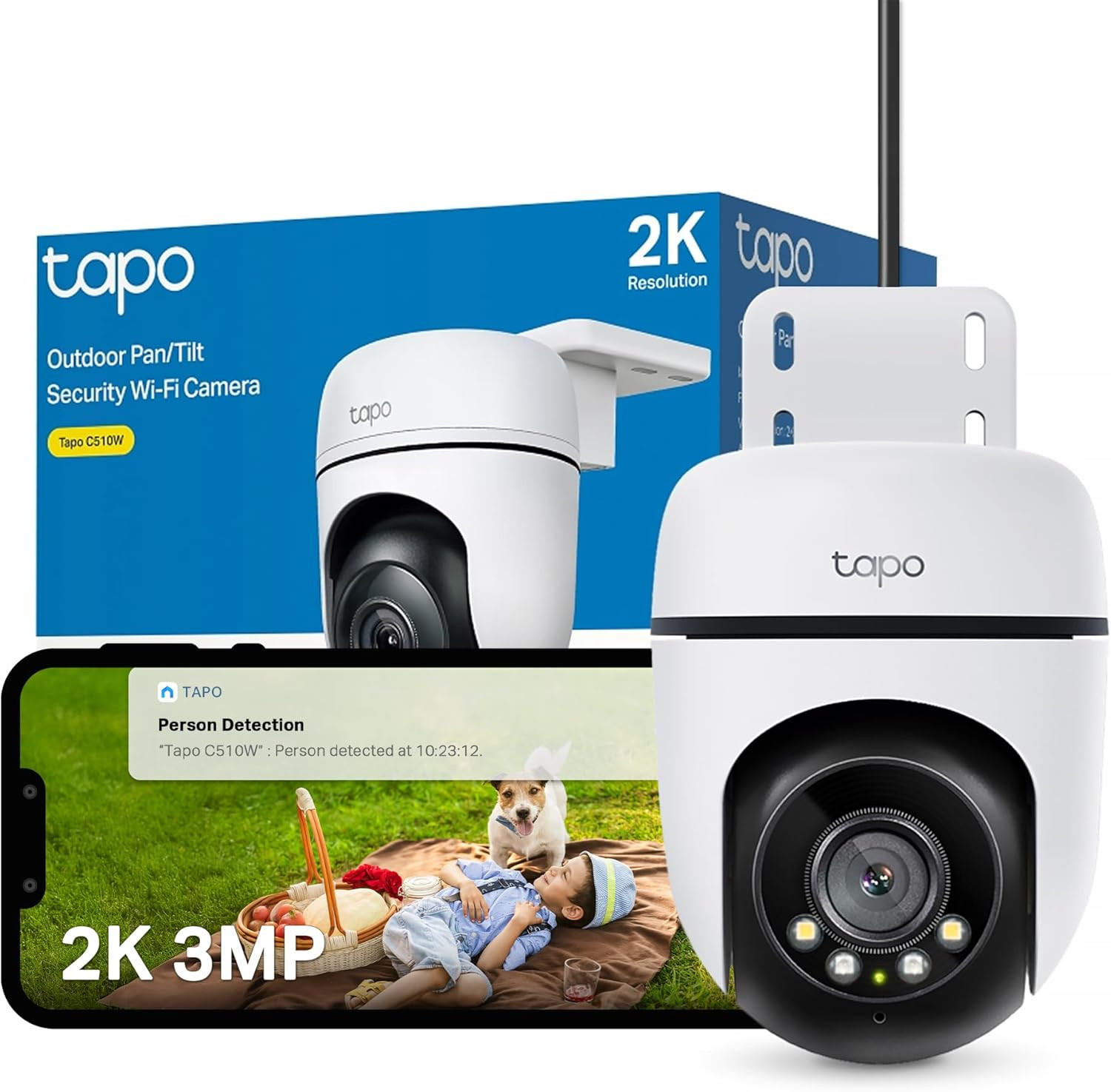 Tapo C510W 2K Outdoor Pan/Tilt Security Camera, 360°Visual Coverage, IP65 Wifi C