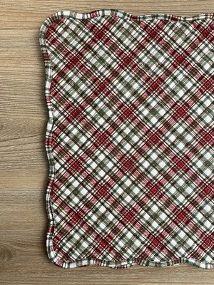 Diagonal Tartan Plaid Christmas Quilted Table Runner Red/Green 70 in x 13.5 in