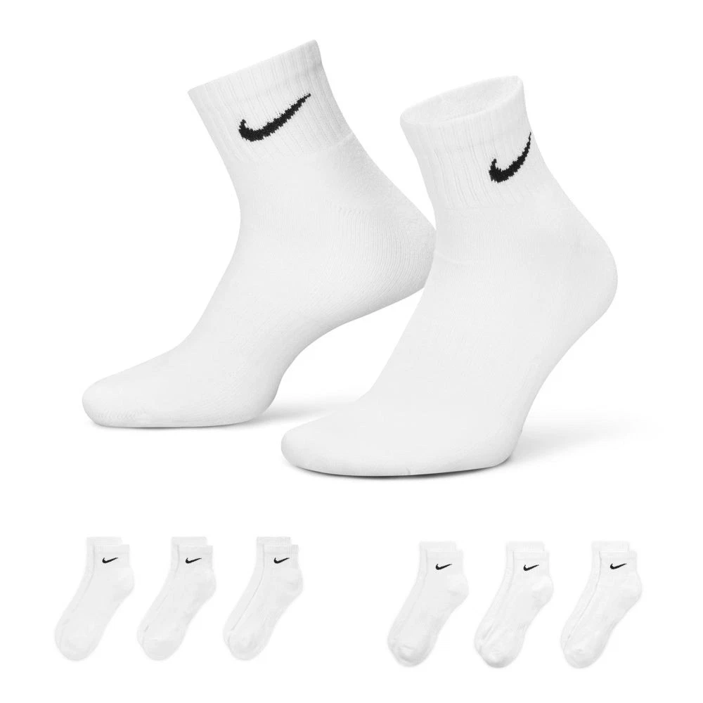 $24 Nike Unisex Everyday Dri Fit Cushioned Quarter Socks 6 Pack White Size L