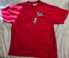 VTG Disney 101 Dalmatians Size XL Embroidered Red Short Sleeve Pocket Tshirt