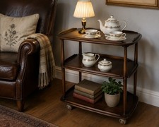 Vintage Wood Drink Trolley Hostess Tea Bar Cart Mid-Century Serving Trolley