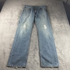 Levis Straight Fit Jeans Mens 32x32 Blue Medium Wash Mid Rise Distressed