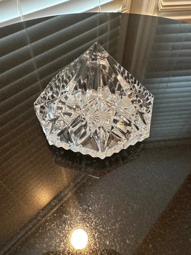 Waterford Crystal Lismore Clear Diamond Shape Faceted Paperweight Signed Vintage