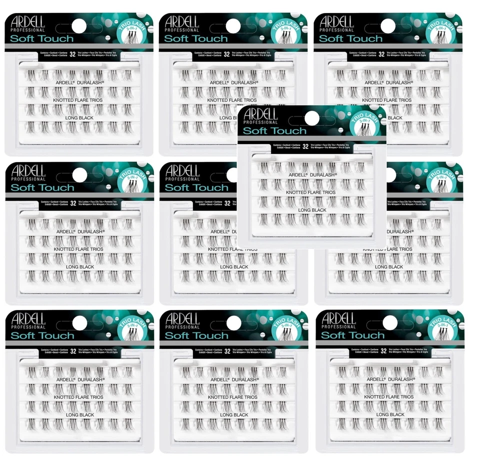 Lot 10 Packs ARDELL Soft Touch Individual Knotted Trios Long Black Eyelashes - Image 1 of 1