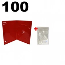 100 STANDARD Solid Glossy Red Color Single DVD Cases & 100 OPP Bags