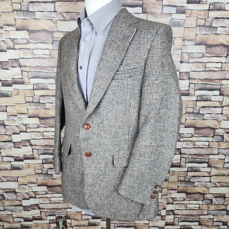 Raleighs Harris Tweed Blazer Mens 40R Brown Check 1970s Flaw - Image 3 of 4