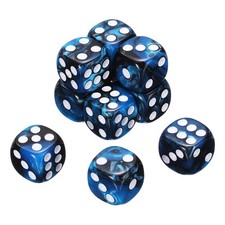 10Pcs 6 Sided Colored Standard Dice, Acrylic D6 Game Dice, Black/Blue, White