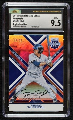2016 Panini Elite Extra Edition Aspirations Blue 3/50 TJ Friedl CSG 9.5 Auto w6f