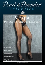Vespa - Crotchless Ultra Shine Pantyhose Sheer to Waist & Sheer Toe