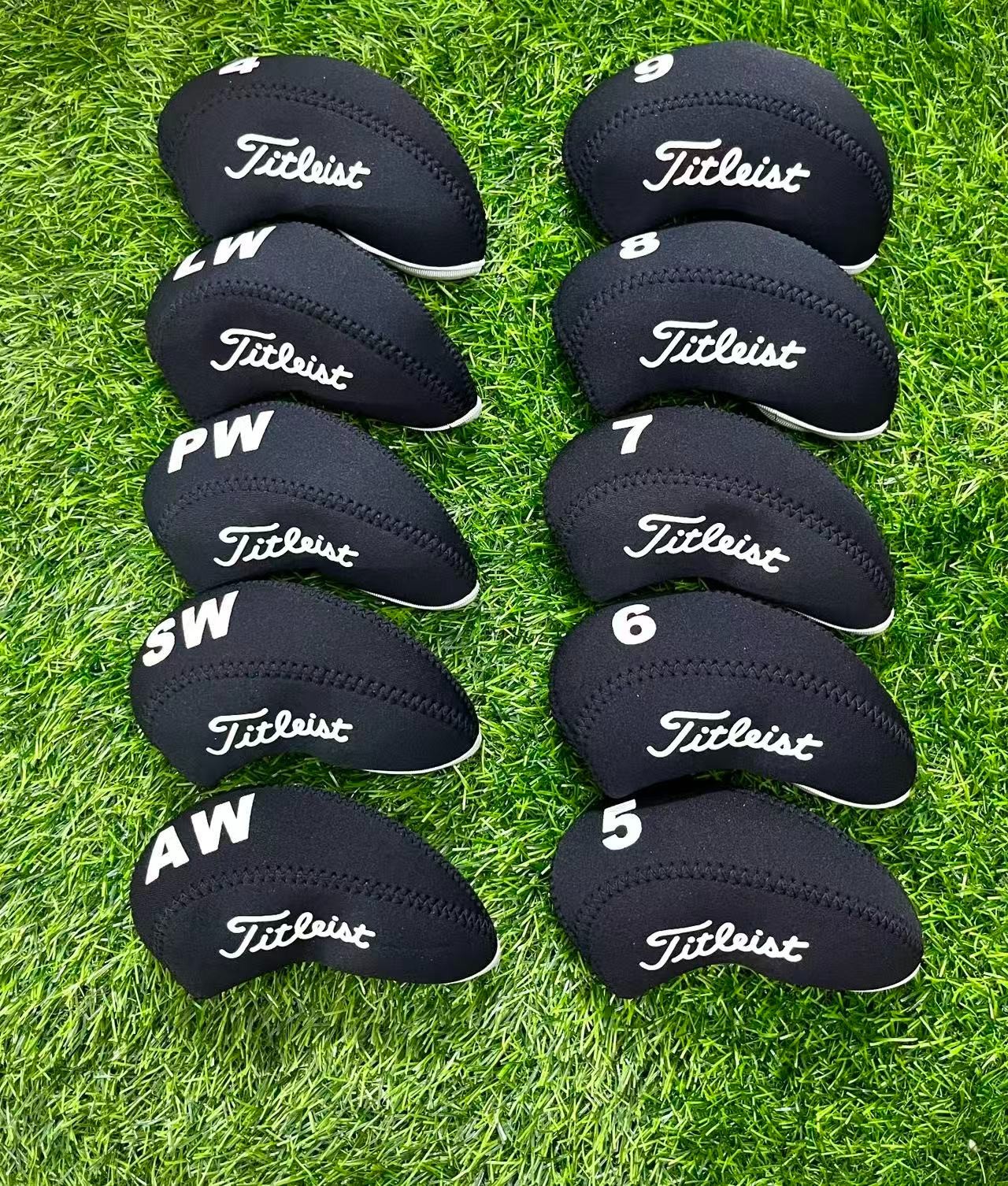 10Pcs Golf Club Iron Head Covers Neoprene Black For TIT Iron Case 4-9-ASPL/W