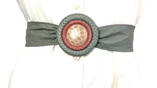 80s Heaven Leather Sash Belt Size Medium Self Tie Snakeskin Woven Buckle Sage