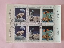 Tchad 15f 25f 40fx2 Conquête de la Lune bloc Feuillet CTO Oblitéré 1970 Espace
