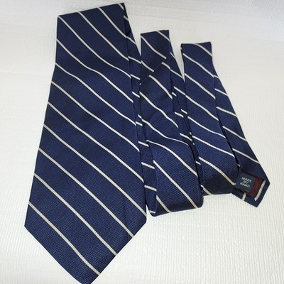 Polo Ralph Lauren Navy White Striped 100% Silk Necktie Made in USA Office Vtg