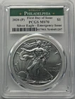 2020-P $1 Silver Eagle MS70 Emergency Issue First Day of Issue PCGS Certified