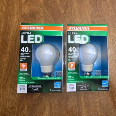 Sylvania Ultra LED 40W 6W/ A19 Dimmable Soft White  Light Bulb Lot of 2