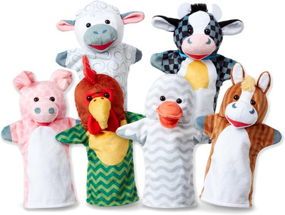 Melissa & Doug Barn Buddies Hand Puppets, Set of 6 (Cow, Sheep, Horse, Duck, Chi