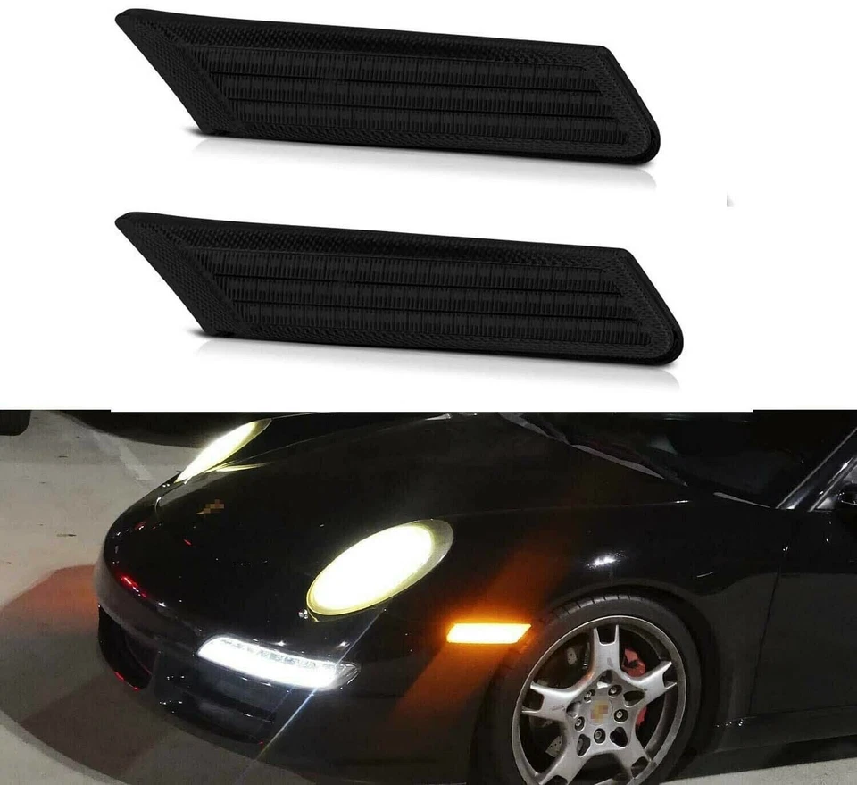 Smoked Front amber LED Side Marker Lights For Porsche 911 997 987 Cayman Boxster - Изображение 4 из 4