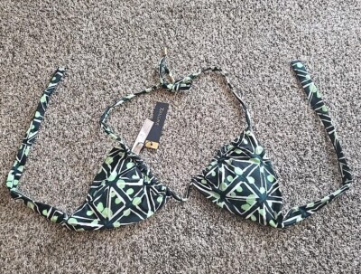 NWT - Touche Womens Bikini Swim Triangle Top Green Size S Tie Strap Tie-Dye