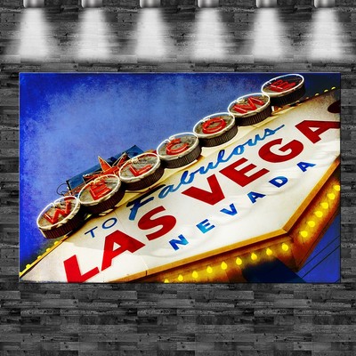 XXL Las Vegas Stadtschild auf Leinwand 110x70cm Loft Design Amerika Casino