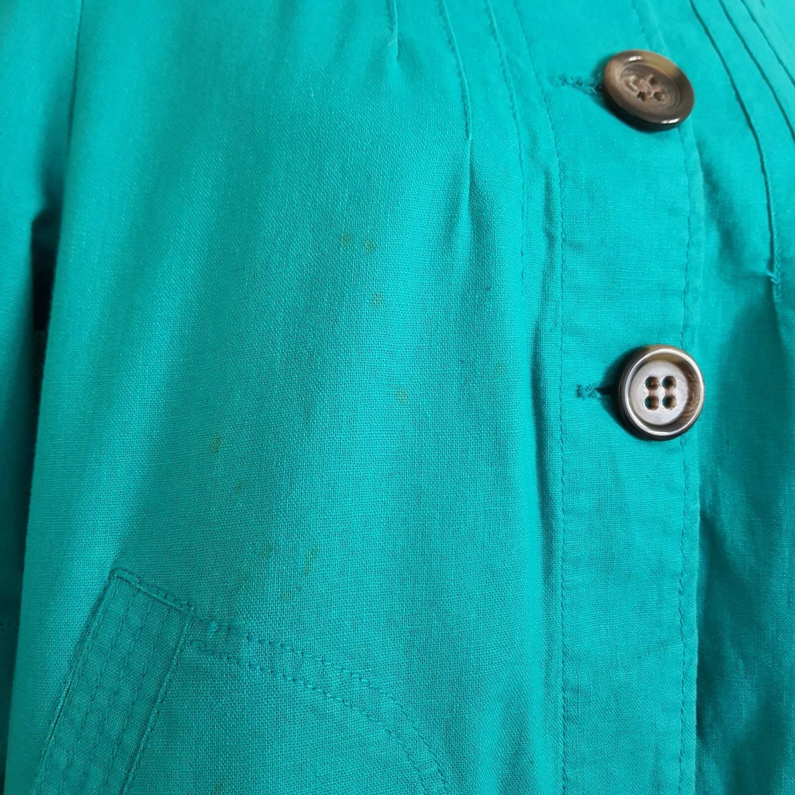 F&F Turquoise Green Linen Blend HalfSleeve PinTuck Front Summer