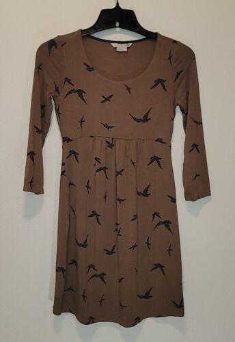 Boden Dress 6P Brown Birds Aline Viscose 9