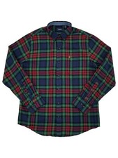 IZOD Mens Red Green  Blue Plaid Long Sleeve Button-Down Flannel Shirt