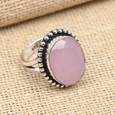 Unique Pink Chalcedony Gemstone Handmade 925 Sterling Silver Ring Jewelry