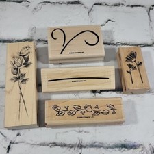 Rubber Stamps Lot Of 5 Flowers Borders Accent Lines Wood Mounted Crafts