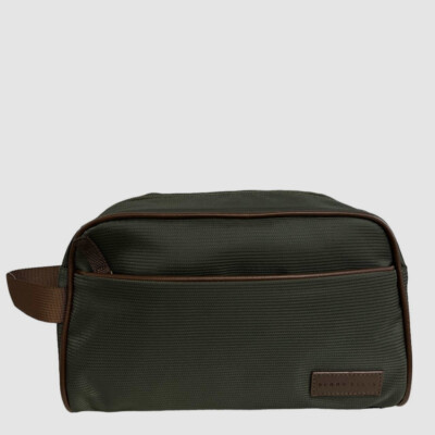 $48 Perry Ellis Mens Green Water-Resistant Zip Top Travel Shave Toiletry Kit Bag