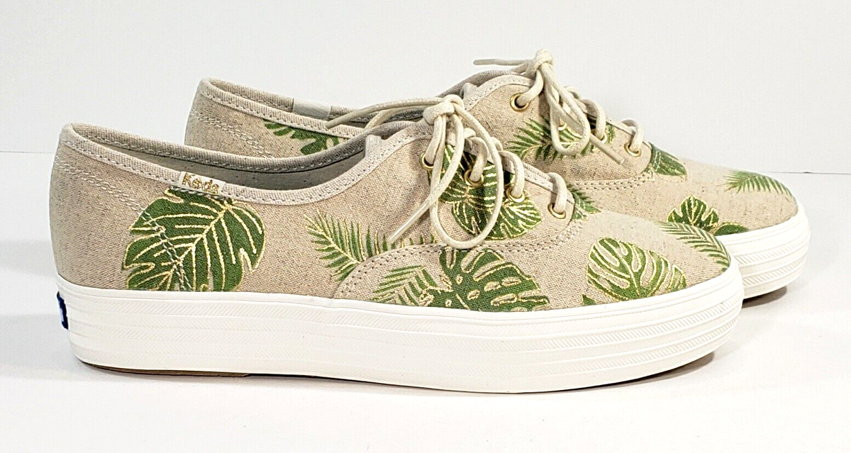 KEDS Triple Decker Wedge Platform, Tropical, Green, Gold, WAS $80  *NEW!*