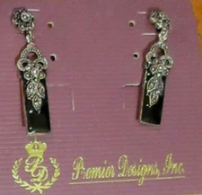 VTG MODERN? PD PREMIER DESIGNS Pierce silver tone black FLOWER drop pair Earring