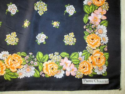 Foulard En Soie Vintage Pierre Charrier - Dimensions 76x77 Cm, Couleur Marron, Occasion