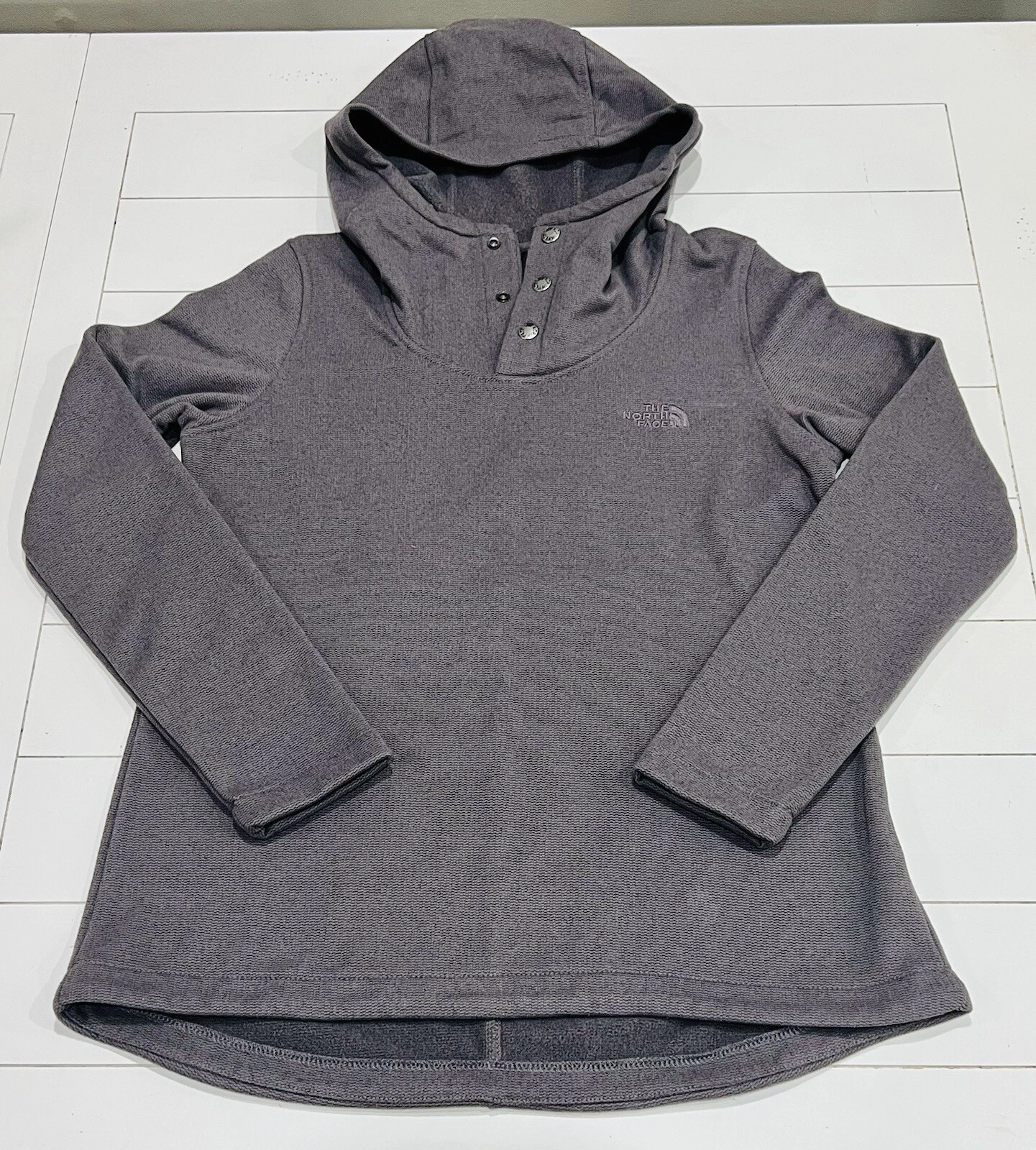 The North Face Women’s Fleece Hoodie Sweatshirt Cowl Neck Sz S Grey 1/4 Button