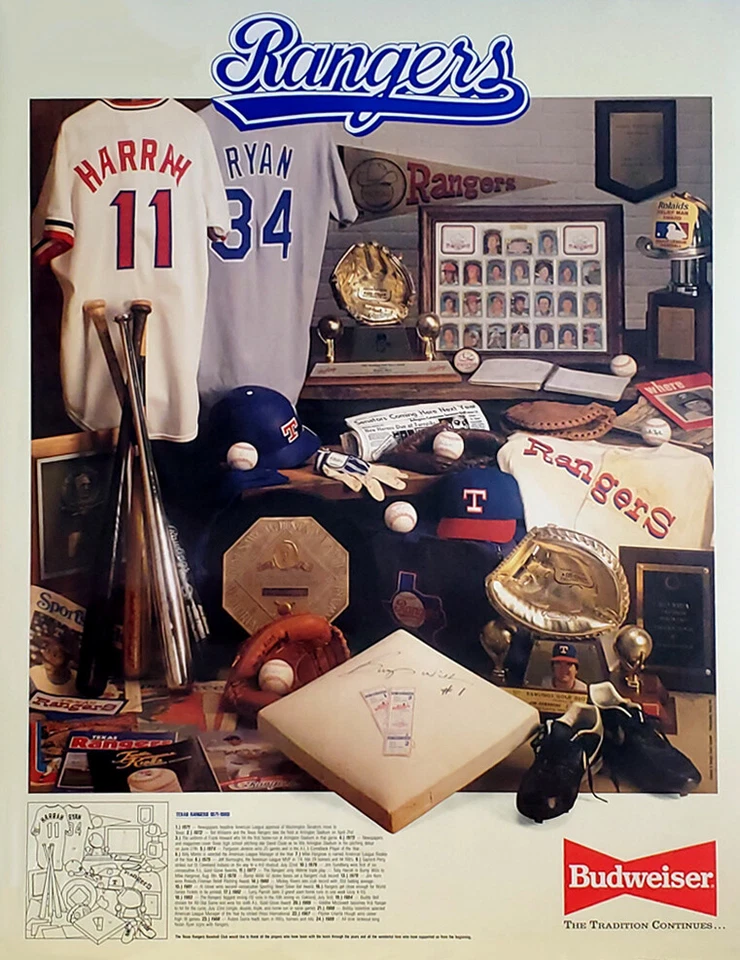 SPORTS POSTER WAREHOUSE TEXAS RANGERS BASEBALL 1971-1989 Historic Collage 20x27 POSTER - Ryan, Harrah ++