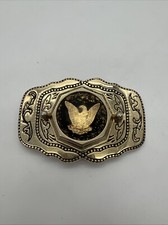 Vintage Brass Belt Buckle With Gold Flakes Eagle Made In USA
