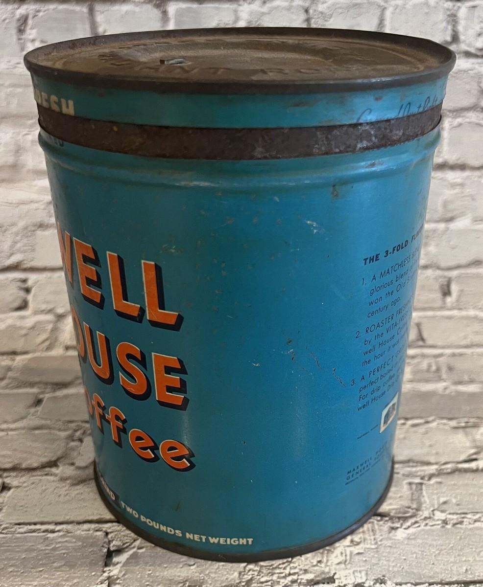 Vintage Early 2 lb Maxwell House Coffee Keywind Round Coffee Tin w