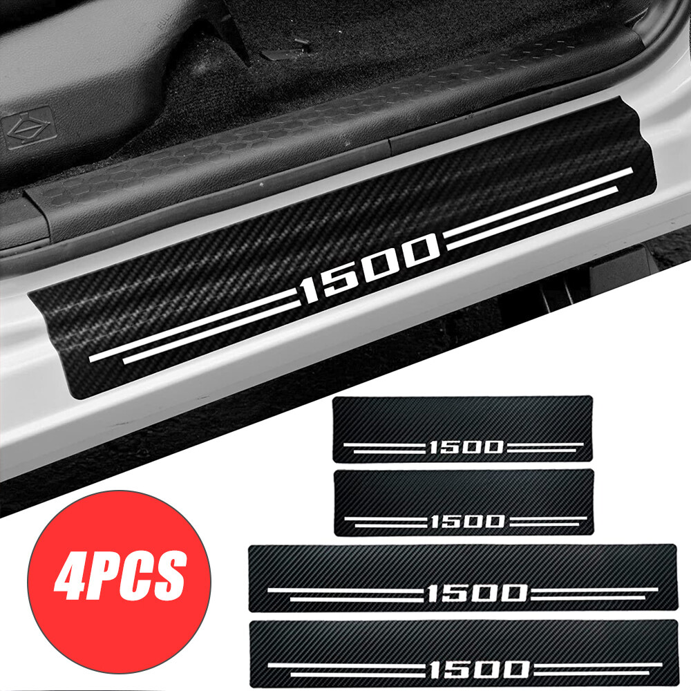 4 For Dodge Ram 1500 Carbon Fiber Leather Truck Door Sill Plate Cover Protectors