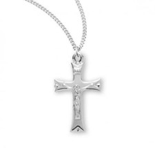 Notched Flared Tipped Sterling Silver Crucifix Features 18in Long chain