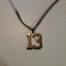 #13 BASEBALL FOOTBALL NUMBER Pendant Charm / 18"-24" STAINLESS CHAIN NECKLACE