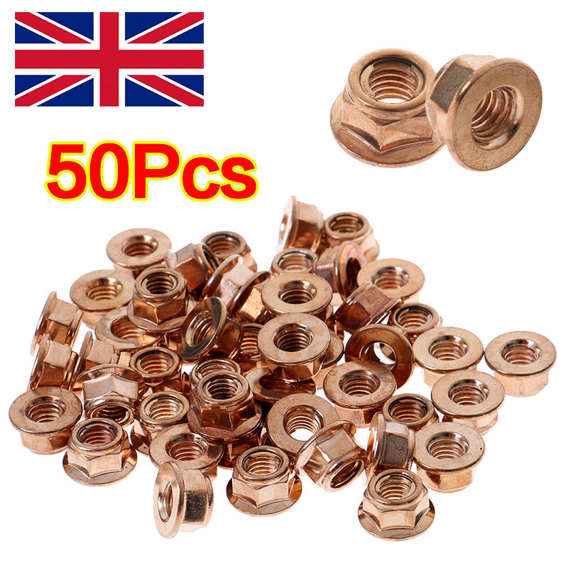 50pcs M8 Nut Copper Flashed Exhaust Manifold Nuts Metric Pitch High