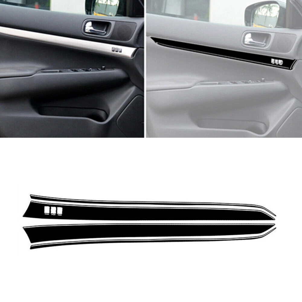 6pcs Piano Black Interior Front Door Panel Cover Trim For Infiniti G37 2010-2013