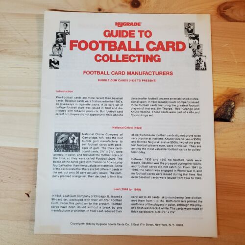 Hygrade Guide to Football Card Collecting 1983 BUBBLE GUM CARDS 1935-Present 24p - Photo 1 sur 2