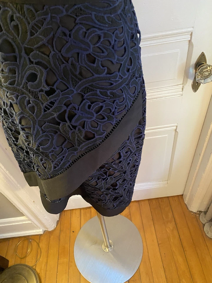 VESTIDO VAINA DE FIESTA DE ENCAJE NEGRO Y AZUL ADELYN RAE - DISEÑO ENCANTADOR - TALLA - ¡NUEVO SIN ETIQUETAS!! Foto 4 de 4