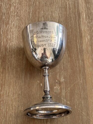 1887 Engraved ANTIQUE Silver plate RUGBY TROPHY by MAPPIN & WEBB - Afbeelding 1 van 10