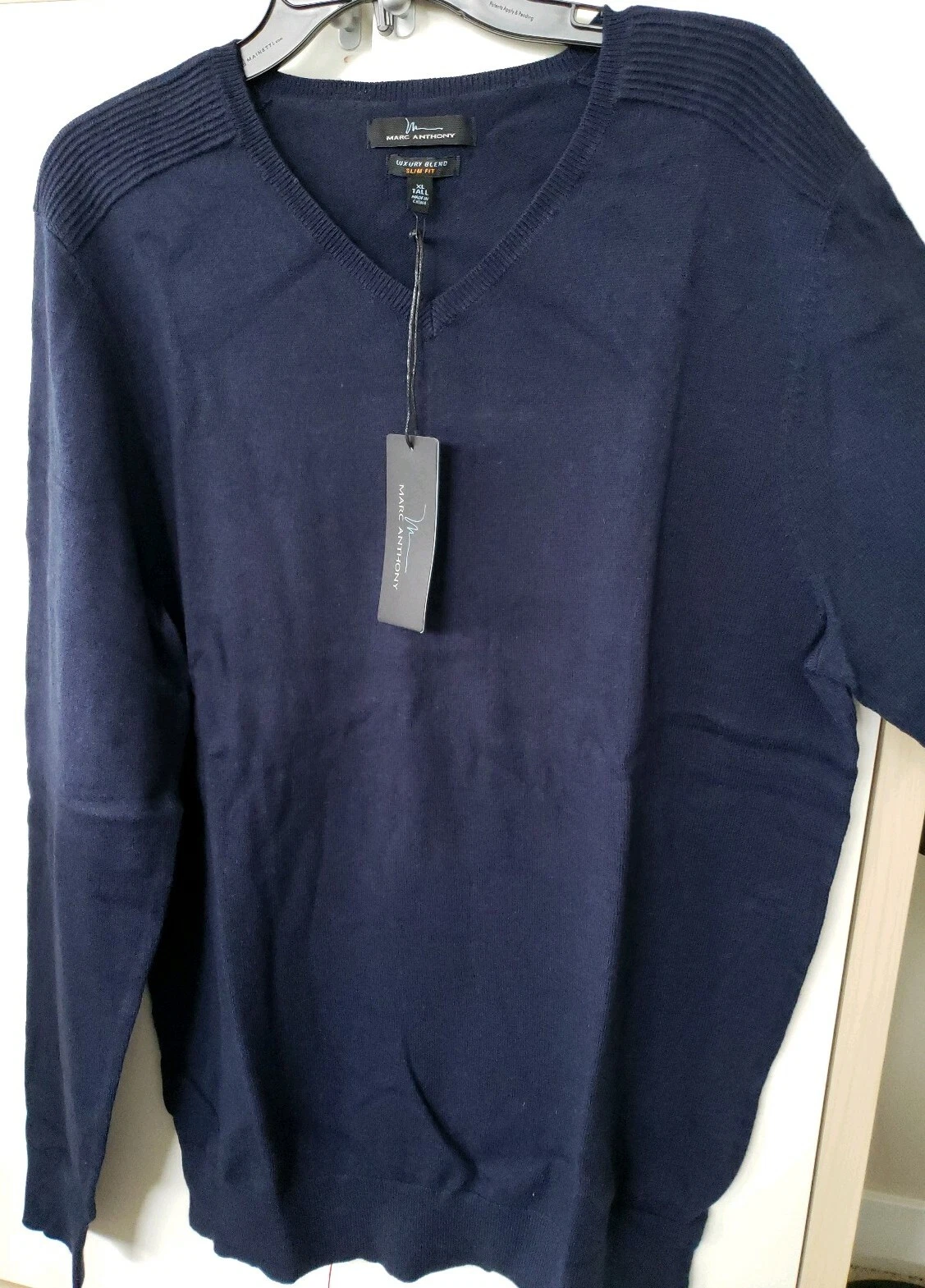 Men's Big&Tall Marc Anthony Slim-Fit Cashmere-Blend V-Neck Sweater, XLT, Royal H