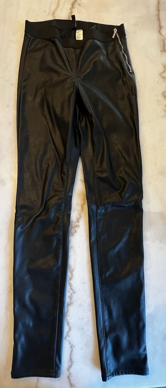 Elastic Band Zipper Faux Leather Pants Size 10 Like New