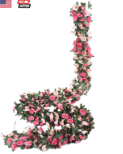 5Pcs 41FT Pink Flower Garland Artificial Rose Arch Vines Fake Spring Floral Garl