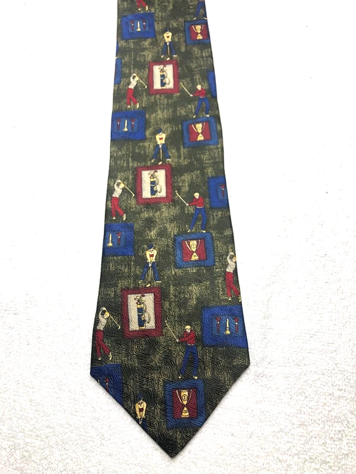 Gravata masculina Nicklaus verde azul vermelha com tema de golfe 4 x 60 - Imagem 2 de 4